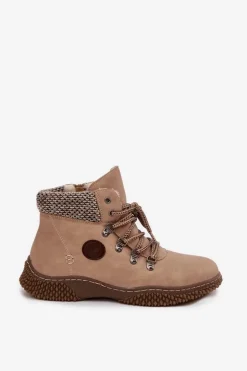 Boto Damskie Trapery|Botki Sznurowane*Ocieplane Botki Trapery Damskie Beżowe Zenaya Beżowy