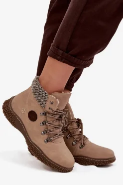 Boto Damskie Trapery|Botki Sznurowane*Ocieplane Botki Trapery Damskie Beżowe Zenaya Beżowy