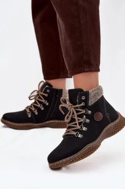 Outlet Boto Ocieplane Botki Trapery Damskie Czarne Zenaya Czarny