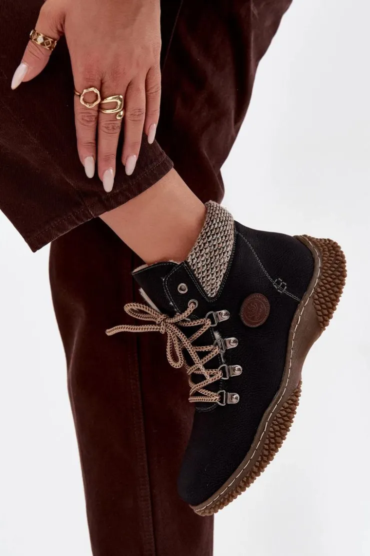 Outlet Boto Ocieplane Botki Trapery Damskie Czarne Zenaya Czarny