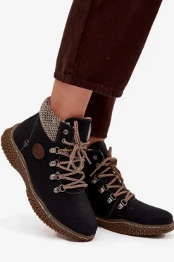 Outlet Boto Ocieplane Botki Trapery Damskie Czarne Zenaya Czarny