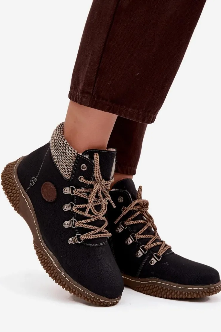 Outlet Boto Ocieplane Botki Trapery Damskie Czarne Zenaya Czarny