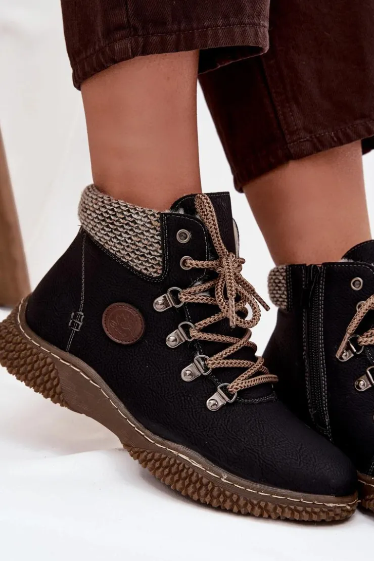 Outlet Boto Ocieplane Botki Trapery Damskie Czarne Zenaya Czarny