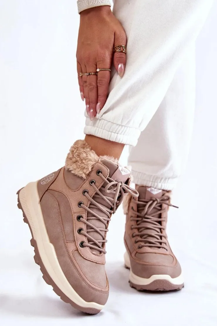 Lee Cooper Damskie Trapery|Botki Sznurowane*Ocieplane Botki Trapery LCJ-22-44-1363 Różowe