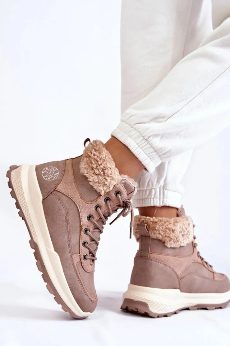 Lee Cooper Damskie Trapery|Botki Sznurowane*Ocieplane Botki Trapery LCJ-22-44-1363 Różowe