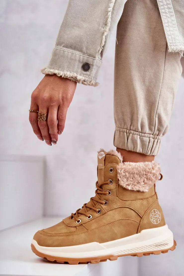 Lee Cooper Damskie Trapery|Botki Sznurowane*Ocieplane Botki Trapery LCJ-22-44-1361L Beżowe