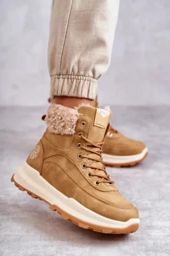 Lee Cooper Damskie Trapery|Botki Sznurowane*Ocieplane Botki Trapery LCJ-22-44-1361L Beżowe
