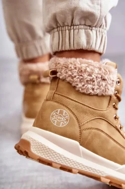 Lee Cooper Damskie Trapery|Botki Sznurowane*Ocieplane Botki Trapery LCJ-22-44-1361L Beżowe