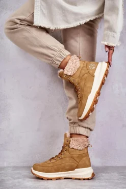 Lee Cooper Damskie Trapery|Botki Sznurowane*Ocieplane Botki Trapery LCJ-22-44-1361L Beżowe