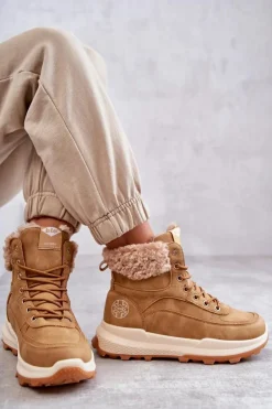Lee Cooper Damskie Trapery|Botki Sznurowane*Ocieplane Botki Trapery LCJ-22-44-1361L Beżowe