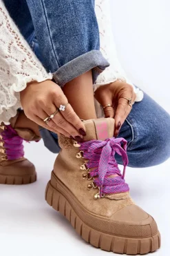 Boto Ocieplane Botki Trapery Na Grubej Podeszwie Brązowe Ralotta