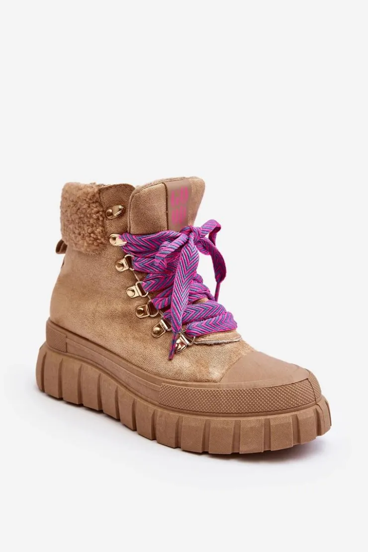 Boto Ocieplane Botki Trapery Na Grubej Podeszwie Brązowe Ralotta