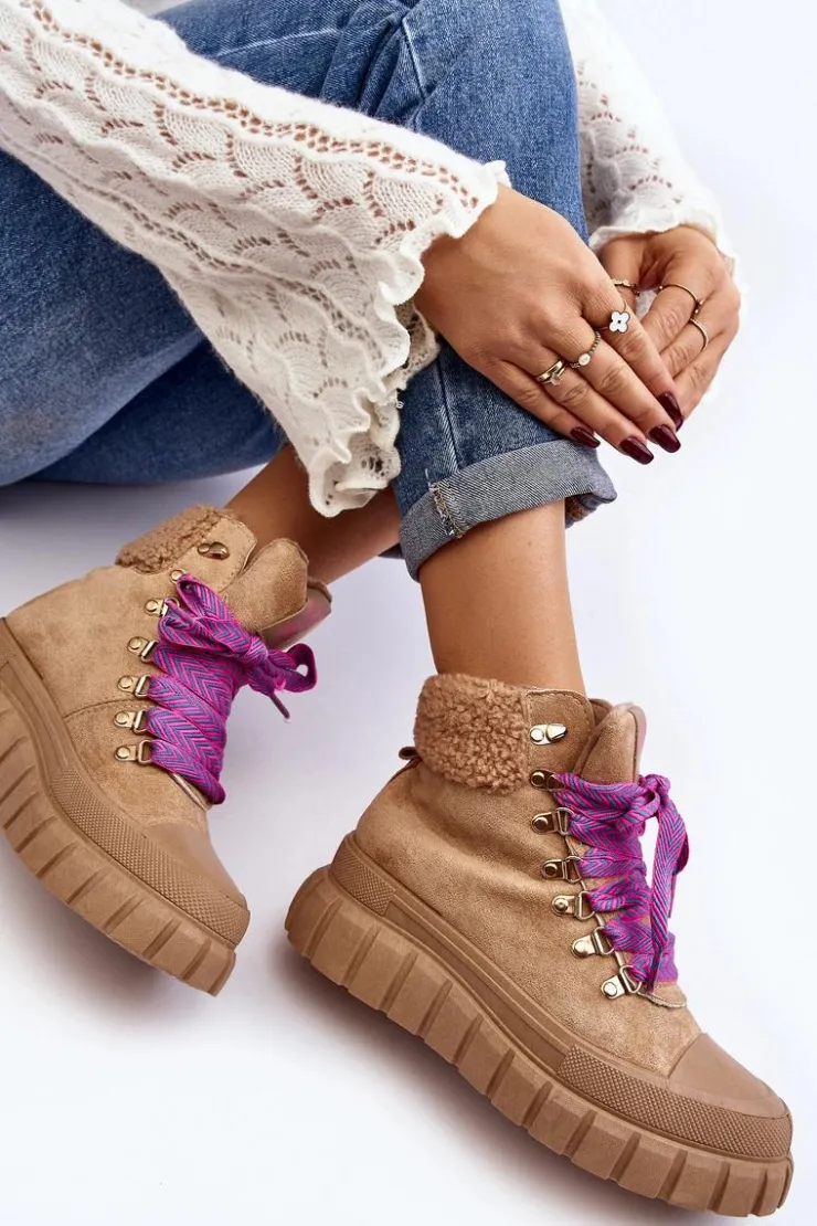 Boto Ocieplane Botki Trapery Na Grubej Podeszwie Brązowe Ralotta