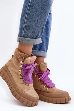 Boto Ocieplane Botki Trapery Na Grubej Podeszwie Brązowe Ralotta