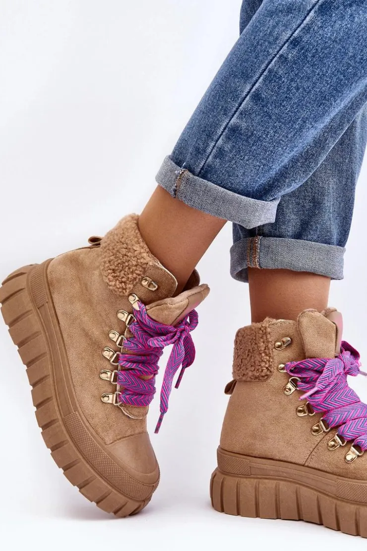 Boto Ocieplane Botki Trapery Na Grubej Podeszwie Brązowe Ralotta