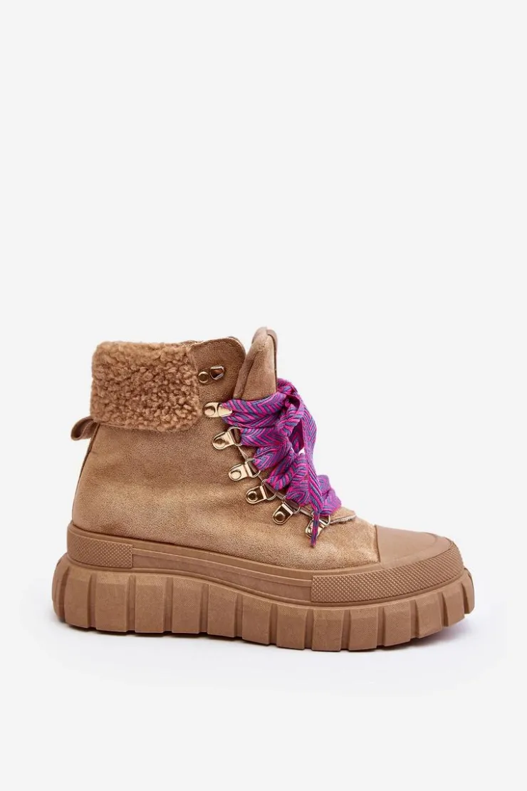 Boto Ocieplane Botki Trapery Na Grubej Podeszwie Brązowe Ralotta