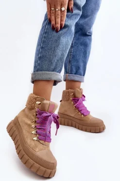 Boto Ocieplane Botki Trapery Na Grubej Podeszwie Brązowe Ralotta