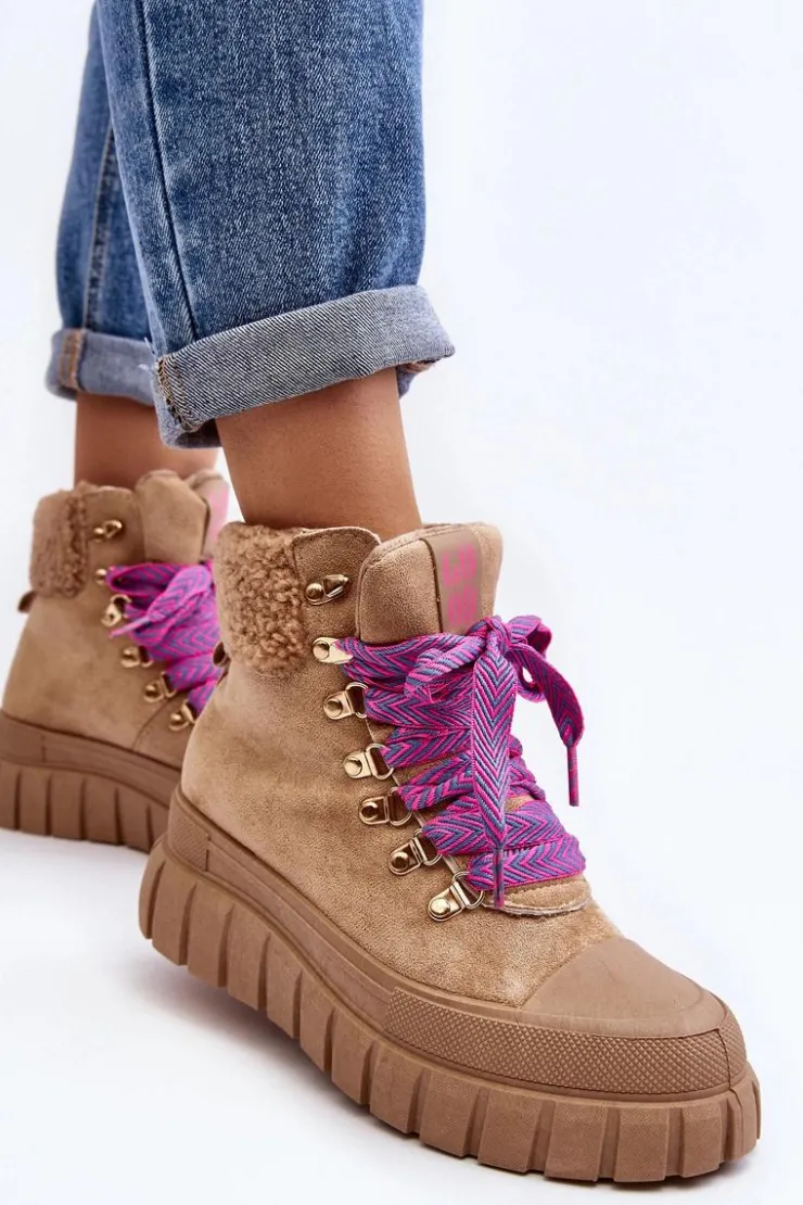 Boto Ocieplane Botki Trapery Na Grubej Podeszwie Brązowe Ralotta