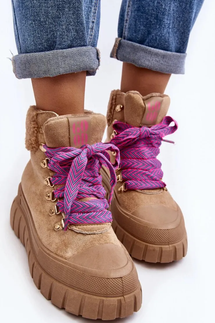 Boto Ocieplane Botki Trapery Na Grubej Podeszwie Brązowe Ralotta