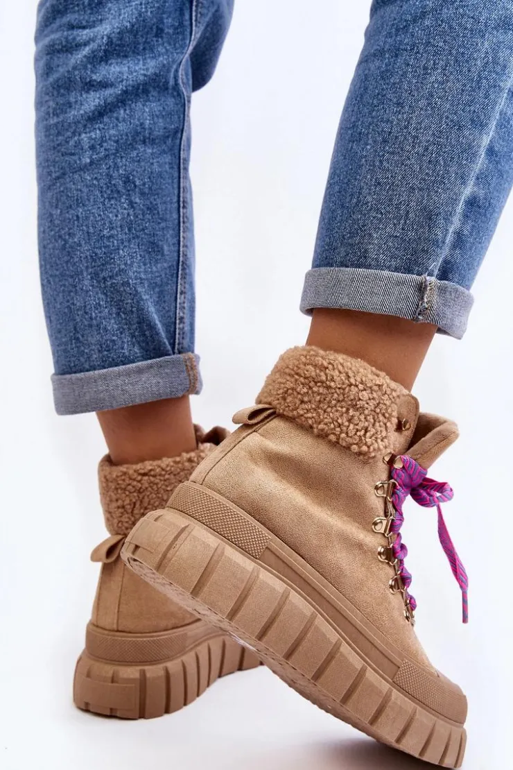 Boto Ocieplane Botki Trapery Na Grubej Podeszwie Brązowe Ralotta