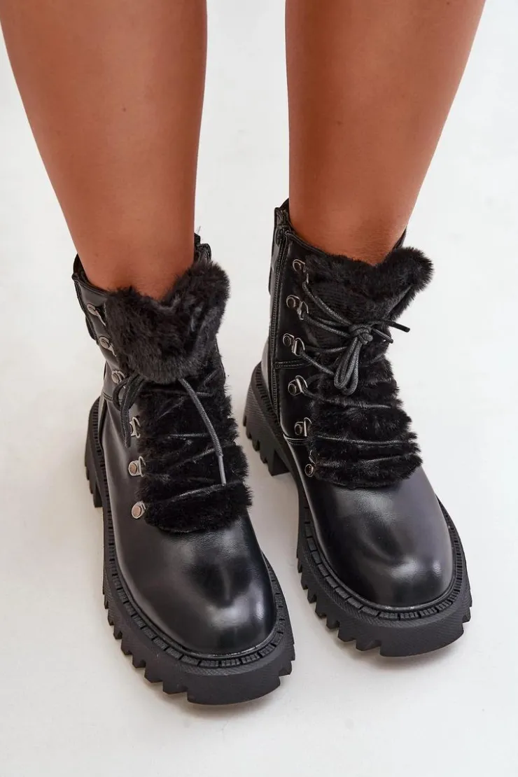Boto Botki Ocieplane|Damskie Trapery*Ocieplane Botki Trapery Na Zamek Z Eko Skóry Czarne Willatta Czarny