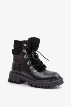 Boto Botki Ocieplane|Damskie Trapery*Ocieplane Botki Trapery Na Zamek Z Eko Skóry Czarne Willatta Czarny