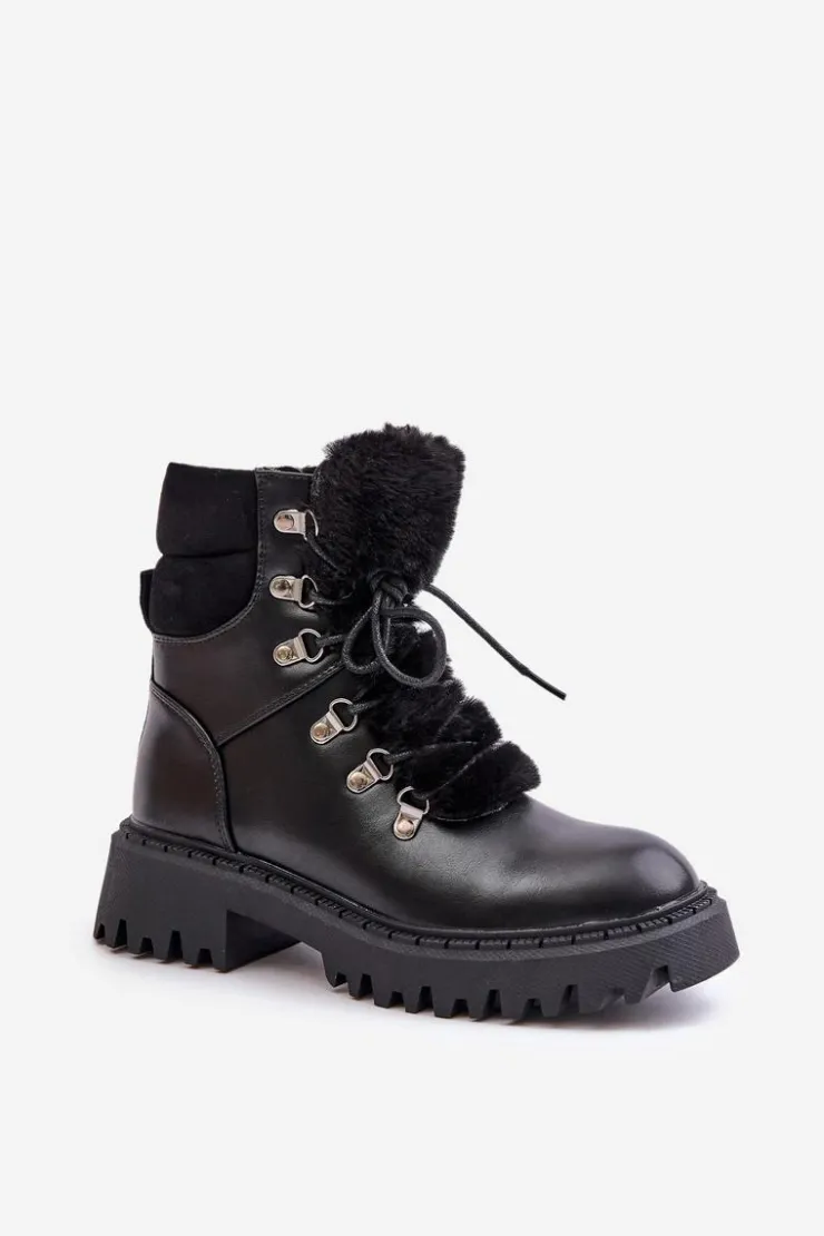 Boto Botki Ocieplane|Damskie Trapery*Ocieplane Botki Trapery Na Zamek Z Eko Skóry Czarne Willatta Czarny