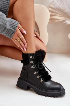 Boto Botki Ocieplane|Damskie Trapery*Ocieplane Botki Trapery Na Zamek Z Eko Skóry Czarne Willatta Czarny