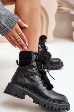 Boto Botki Ocieplane|Damskie Trapery*Ocieplane Botki Trapery Na Zamek Z Eko Skóry Czarne Willatta Czarny