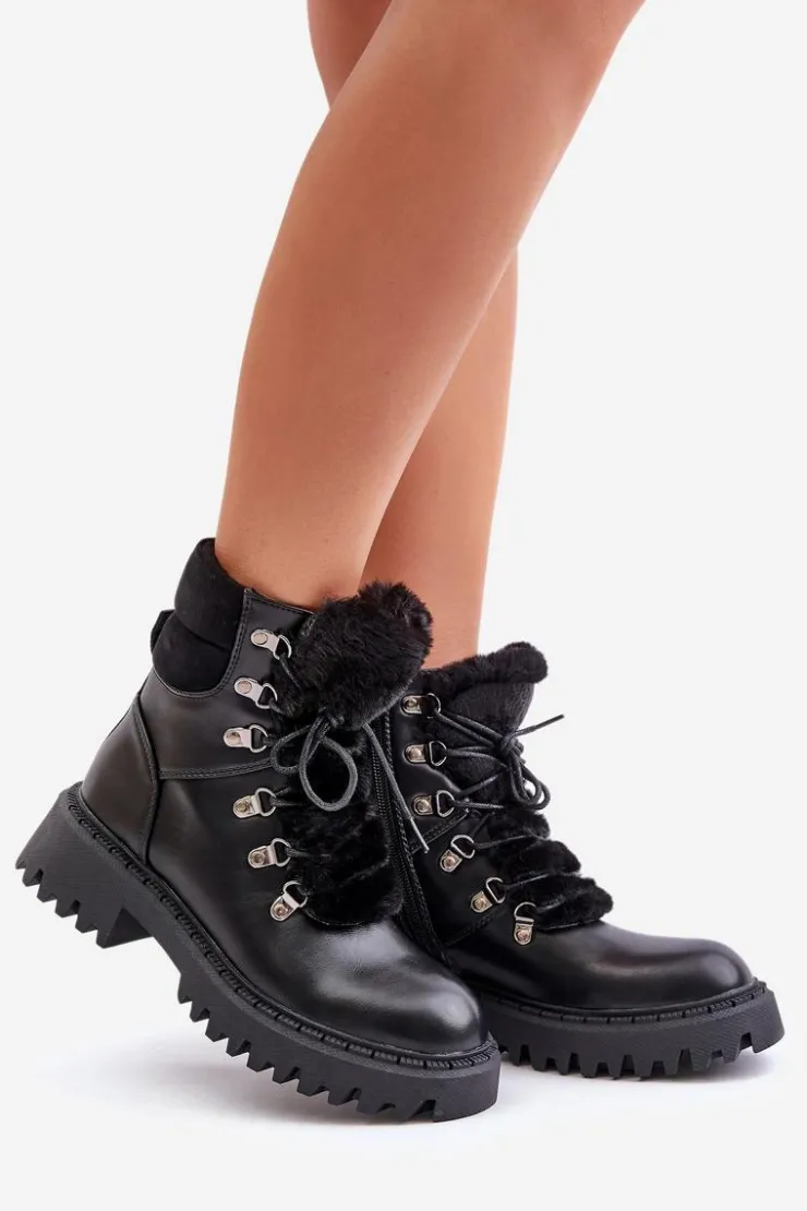 Boto Botki Ocieplane|Damskie Trapery*Ocieplane Botki Trapery Na Zamek Z Eko Skóry Czarne Willatta Czarny