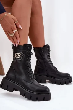 Hot Boto Ocieplane Botki Wokrery Damskie Z Ozdobą Czarne Melisse