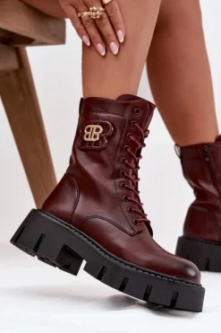 Damskie Boto Ocieplane Botki Wokrery Damskie Z Ozdobą Bordowe Melisse