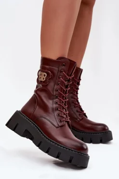 Damskie Boto Ocieplane Botki Wokrery Damskie Z Ozdobą Bordowe Melisse