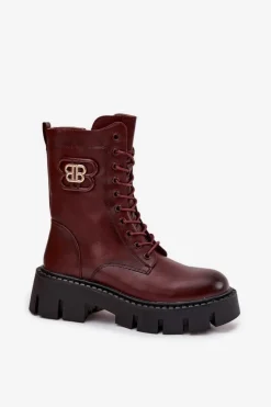 Damskie Boto Ocieplane Botki Wokrery Damskie Z Ozdobą Bordowe Melisse