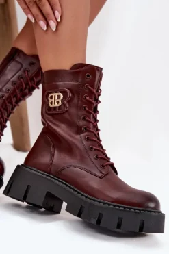 Damskie Boto Ocieplane Botki Wokrery Damskie Z Ozdobą Bordowe Melisse