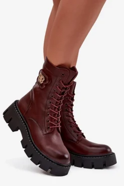 Damskie Boto Ocieplane Botki Wokrery Damskie Z Ozdobą Bordowe Melisse