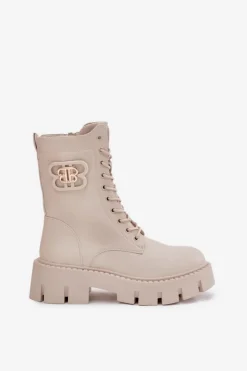 Boto Botki Ocieplane|Botki Sznurowane*Ocieplane Botki Wokrery Damskie Z Ozdobą Jasnobeżowe Melisse