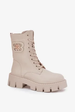 Boto Botki Ocieplane|Botki Sznurowane*Ocieplane Botki Wokrery Damskie Z Ozdobą Jasnobeżowe Melisse