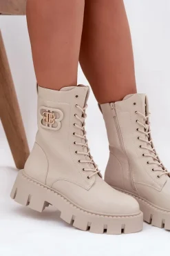 Boto Botki Ocieplane|Botki Sznurowane*Ocieplane Botki Wokrery Damskie Z Ozdobą Jasnobeżowe Melisse