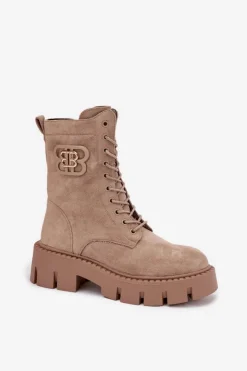 Boto Botki Ocieplane|Botki Sznurowane*Ocieplane Botki Wokrery Damskie Z Ozdobą Beżowe Melisse Beżowy