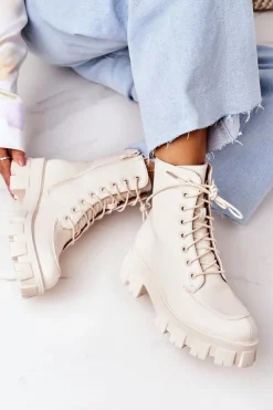 Boto Botki Sznurowane|Czarne Botki*Ocieplane Botki Workery Beżowe World Is Mine