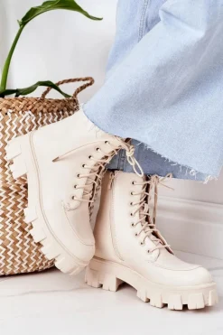 Boto Botki Sznurowane|Czarne Botki*Ocieplane Botki Workery Beżowe World Is Mine