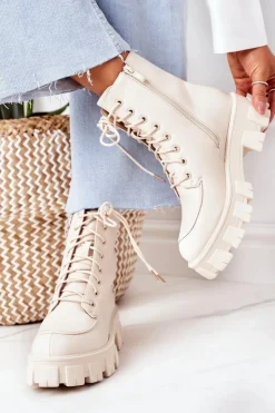 Boto Botki Sznurowane|Czarne Botki*Ocieplane Botki Workery Beżowe World Is Mine