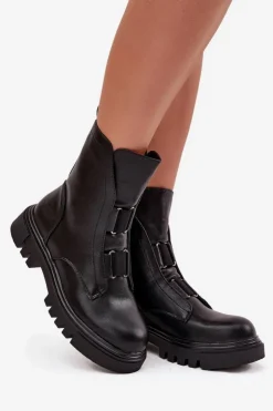 Damskie Boto Ocieplane Botki Workery Damskie Na Zamek Eko Skórzane Czarne Mailyra