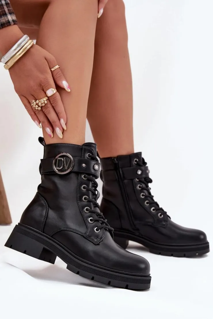 Boto Botki Wiosenne|Botki Ocieplane*Ocieplane Botki Workery Damskie Z Ozdobnym Detalem Czarne Talyssa Czarny