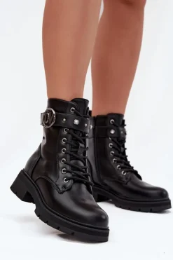 Boto Botki Wiosenne|Botki Ocieplane*Ocieplane Botki Workery Damskie Z Ozdobnym Detalem Czarne Talyssa Czarny