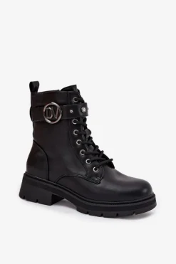 Boto Botki Wiosenne|Botki Ocieplane*Ocieplane Botki Workery Damskie Z Ozdobnym Detalem Czarne Talyssa Czarny