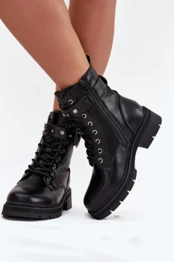 Boto Botki Wiosenne|Botki Ocieplane*Ocieplane Botki Workery Damskie Z Ozdobnym Detalem Czarne Talyssa Czarny