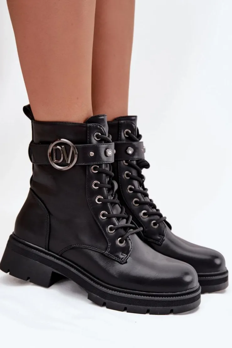 Boto Botki Wiosenne|Botki Ocieplane*Ocieplane Botki Workery Damskie Z Ozdobnym Detalem Czarne Talyssa Czarny