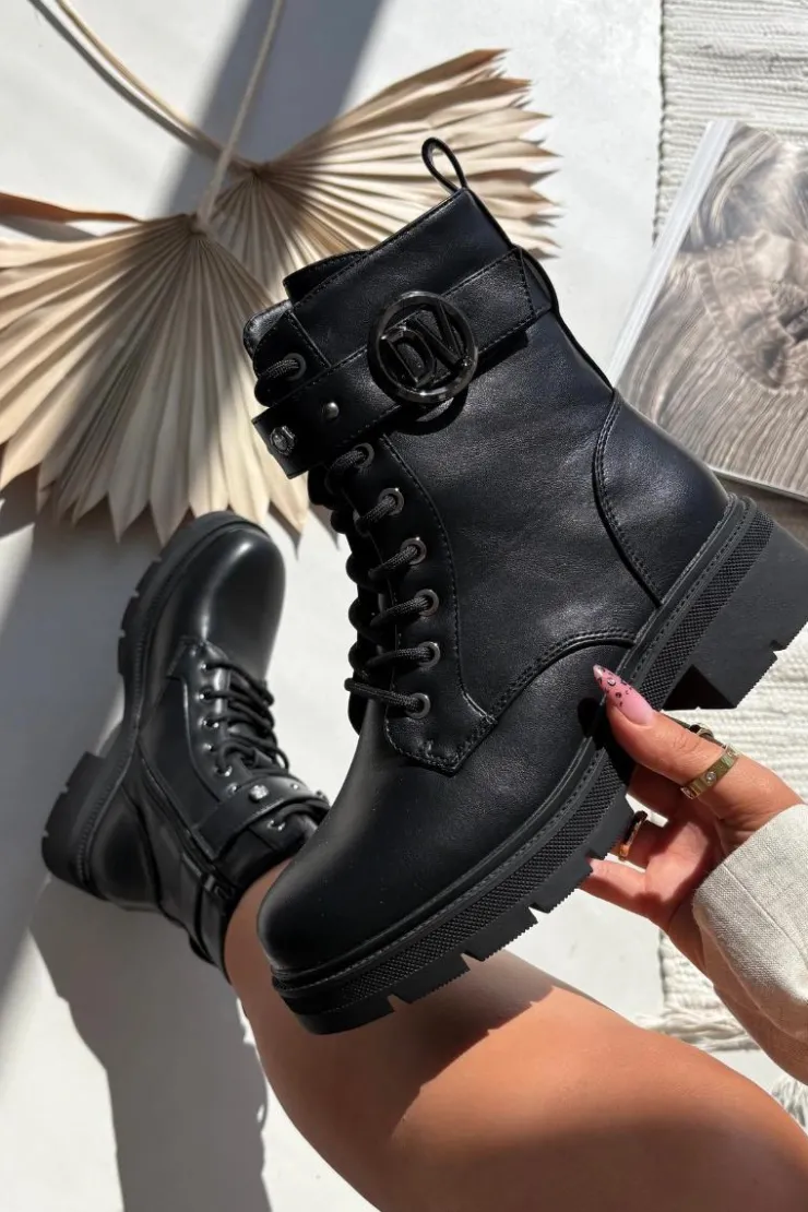 Boto Botki Wiosenne|Botki Ocieplane*Ocieplane Botki Workery Damskie Z Ozdobnym Detalem Czarne Talyssa Czarny